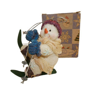 Christmas Holiday Ornament Cobble Creek Snowman on Skis Skier Glitter Skies